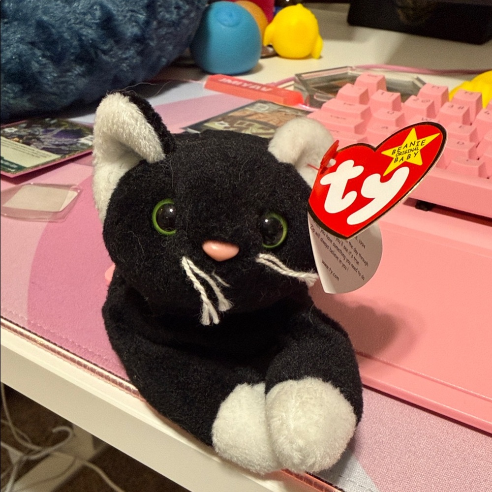 Beanie Baby Zip Plush Cat Toy with Black and White Fur